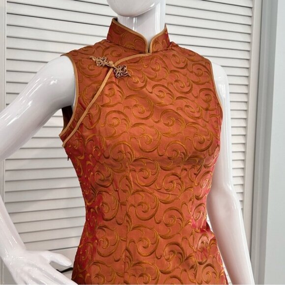 Gold Rust Brocade Qipao (Cheongsam) - Picture 5 of 15